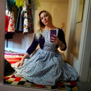 Unique vintage polka dot fit and flare dress